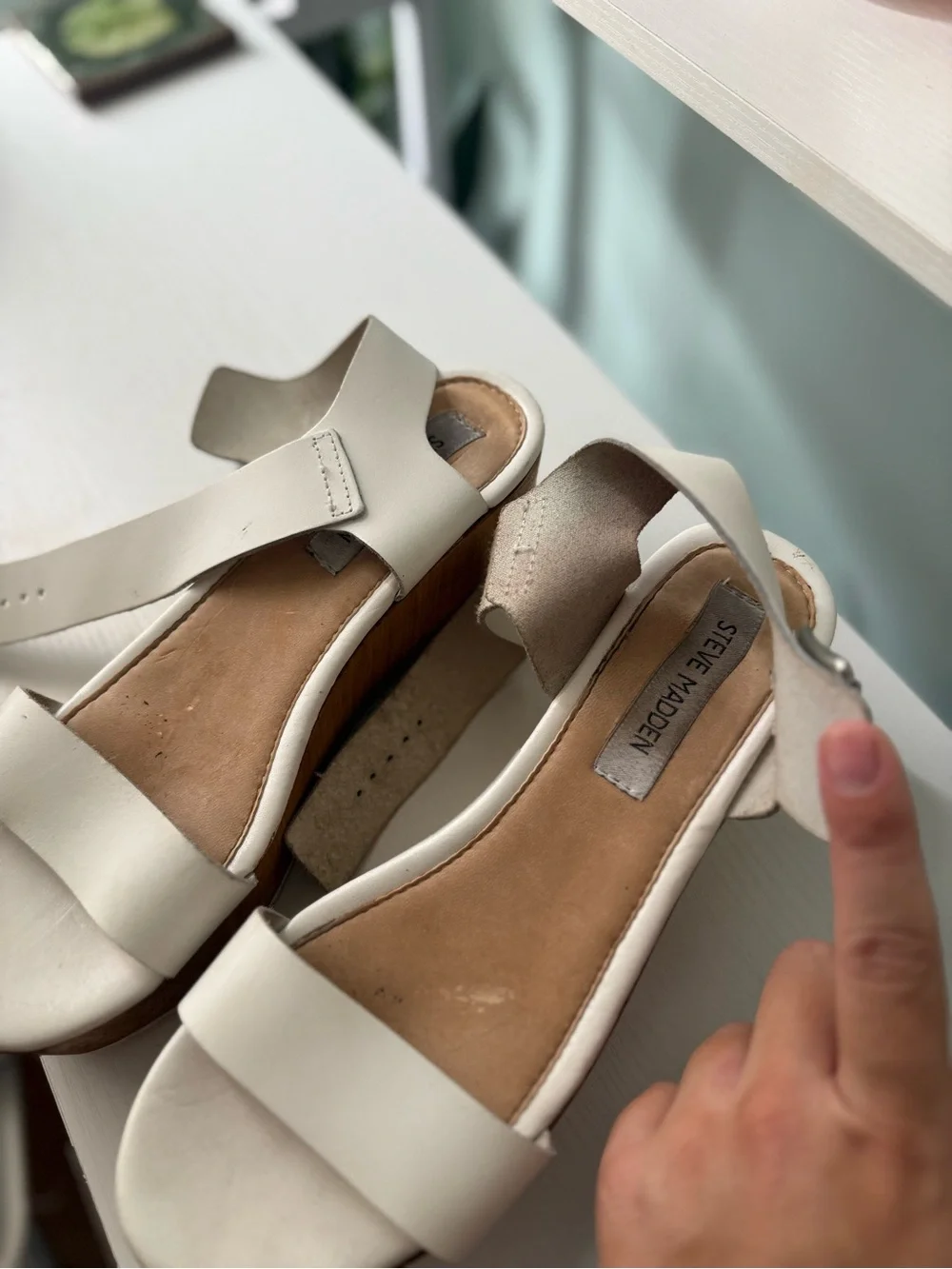 Womens Cream Platform Sandals with Buckle